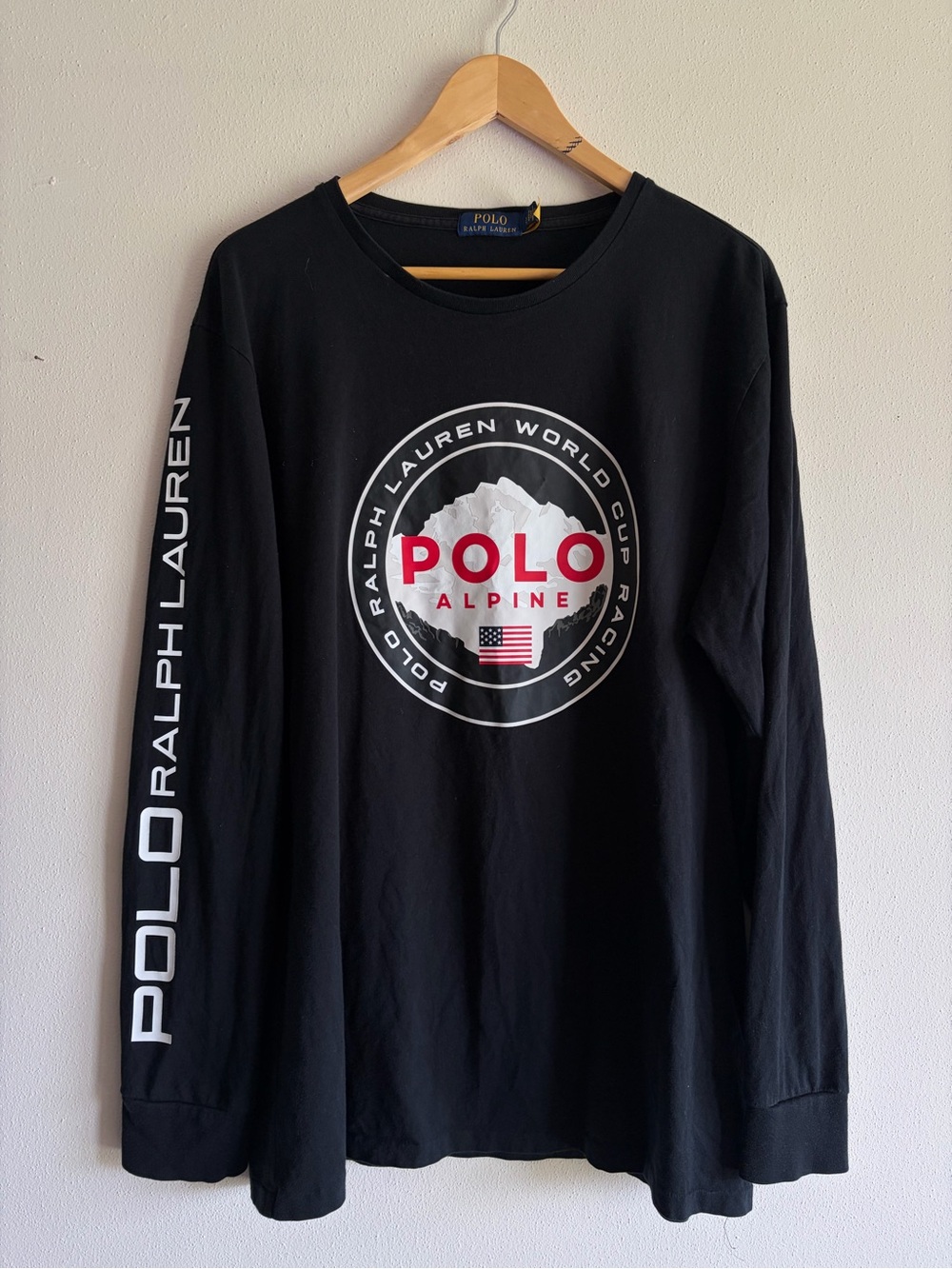 Polo Ralph Lauren Shirt Mens Black Alpine World Cup Racing Long Sleeve